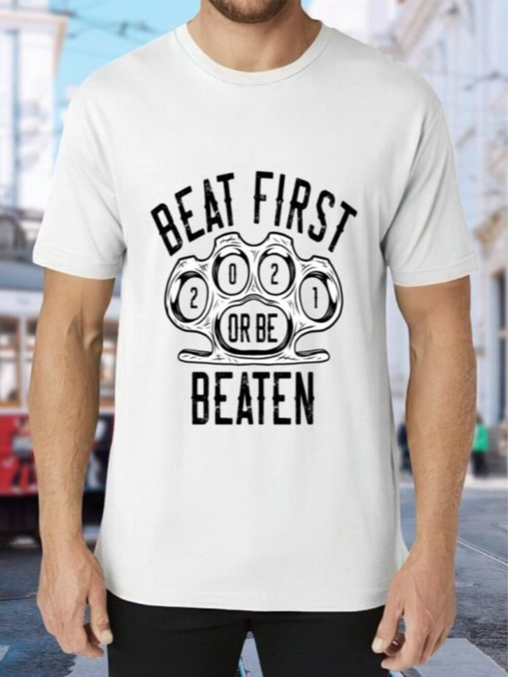 Beat First or Be Beaten Graphic Tee - White